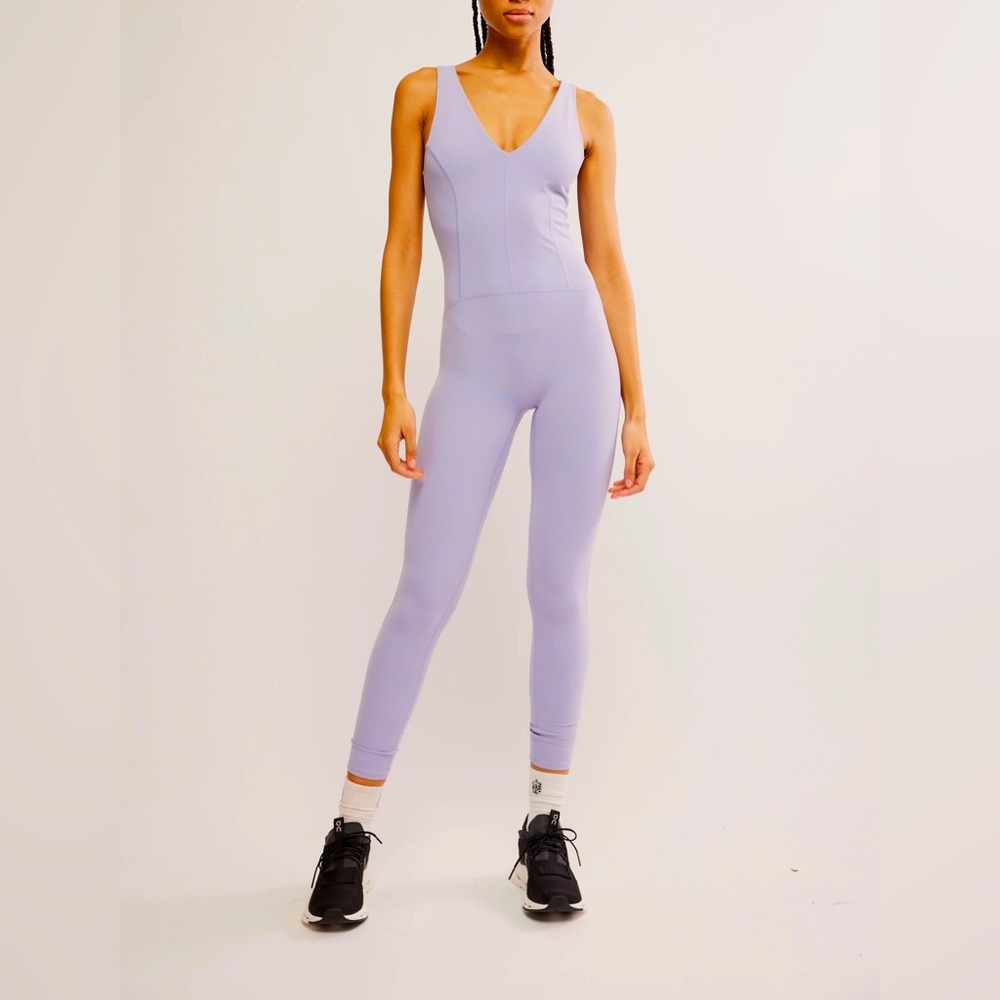 Free People Movement Never Better One Piece Sleeveless Jumpsuit In Platinum